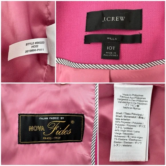 J. Crew Willa Blazer Italian City Wool Blend Blazer Jacket Pink Size 10T
